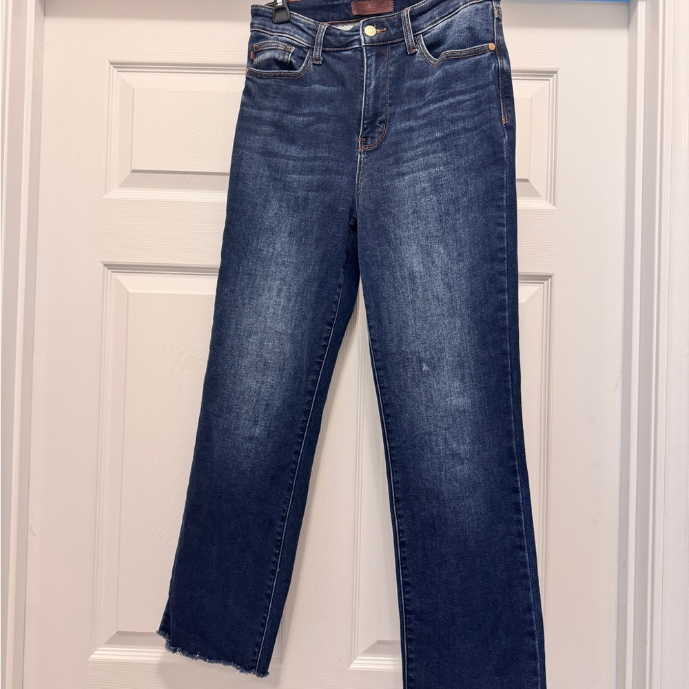 JUDY BLUE High Rise Light Thermal Straight Fit Blue Denim 7/28 Inseam:26”